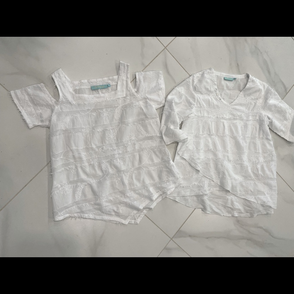 Lot of 2 Anthony’s Resort Wear White 100% Cotton Tops Sz S Like New